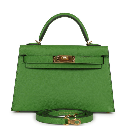 Hermes 28cm Shiny Vert Chartreuse Alligator Sellier Kelly Bag with