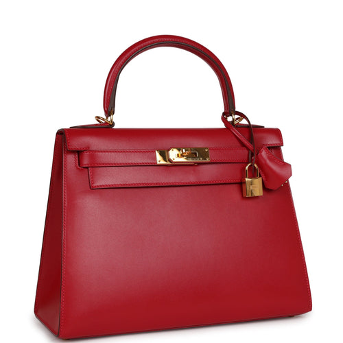 Authentic Vintage Hermes Ostrich Retourne Kelly 28 - Rouge with Gold  hardware
