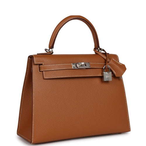 Hermes Kelly 28 Rose Texas Veau Epsom Leather Palladium Plated Y Stamp