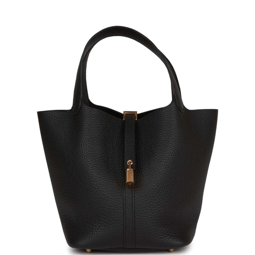 Hermès - Hermès Picotin Lock 18 Taurillon Clemence Leather Crocodile Handle Bucket Bag-Gold Silver Hardware