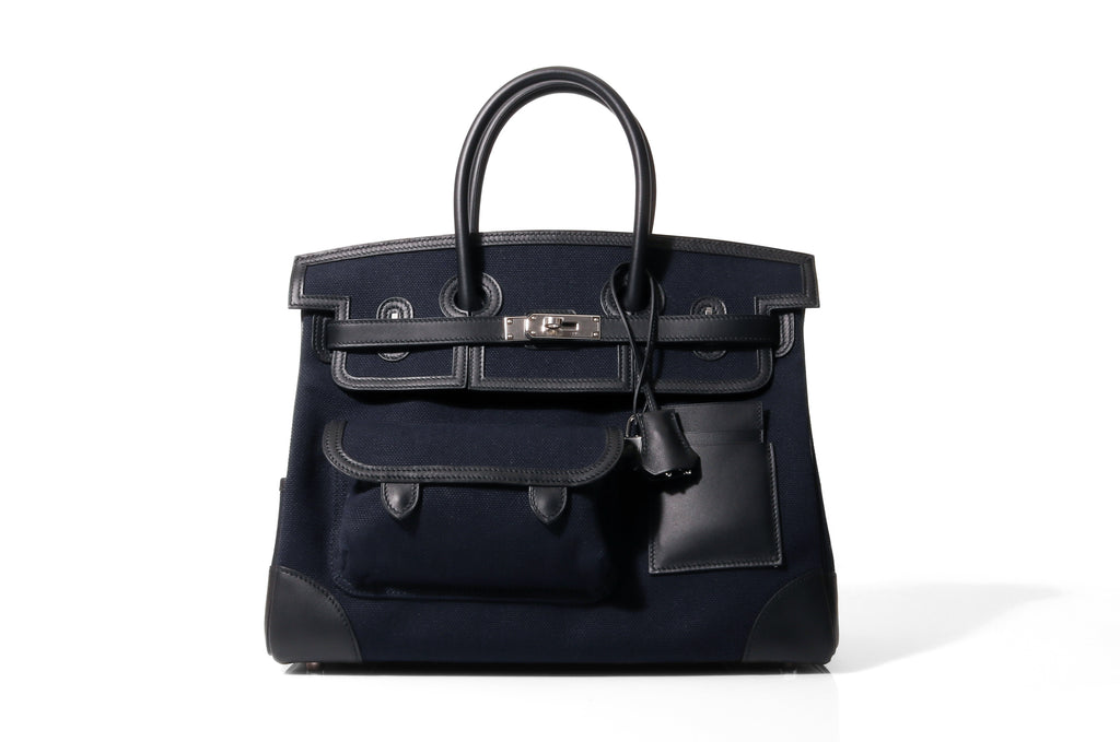 A LIMITED EDITION BLACK CANVAS & SWIFT LEATHER CARGO BIRKIN 25