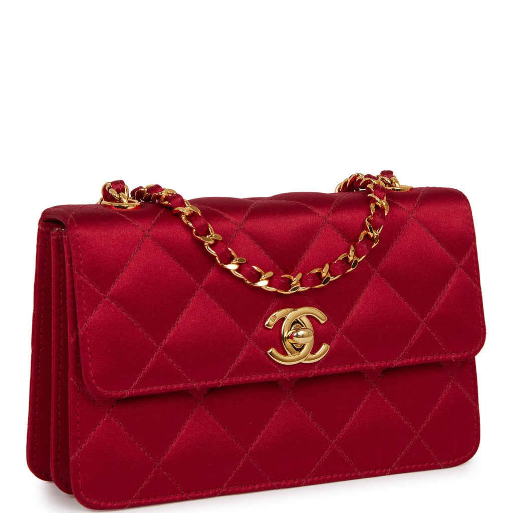 Vintage Chanel Mini Flap Bag Red Satin Gold Hardware – Madison Avenue  Couture