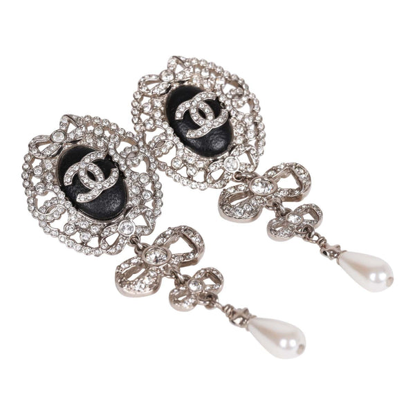 CHANEL NEW CC Gold Ball Crystal Pearl Evening Dangle Drop Earrings in Box  For Sale at 1stDibs