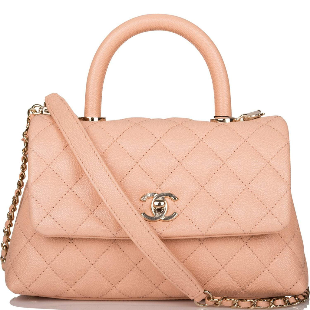 Chanel Light Pink Caviar Mini Coco Handle Flap Bag Light Gold Hardware Madison Avenue Couture
