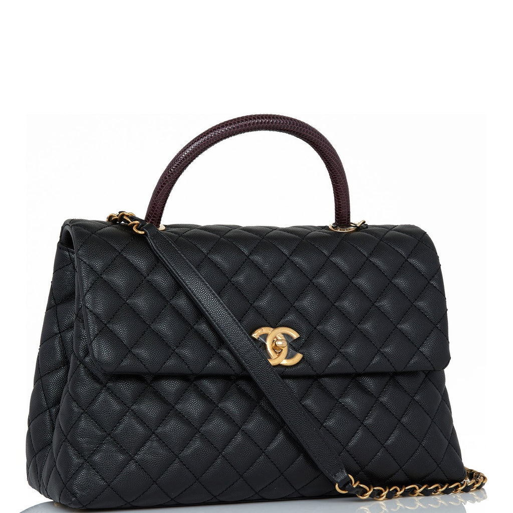 Chanel Grey Quilted Caviar Leather Large Coco Handle Bag  Yoogis Closet