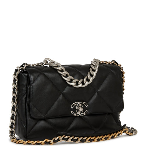 CHANEL 19 Flap Coin Purse Quilted Goatskin Chain Crossbody Bag Black