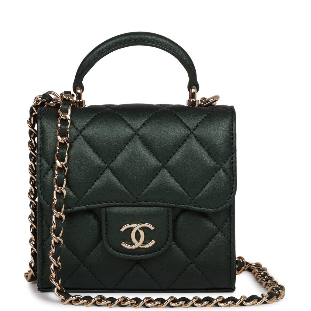 Chanel Mini Top Handle Clutch With Chain Dark Green Iridescent Lambski   Madison Avenue Couture