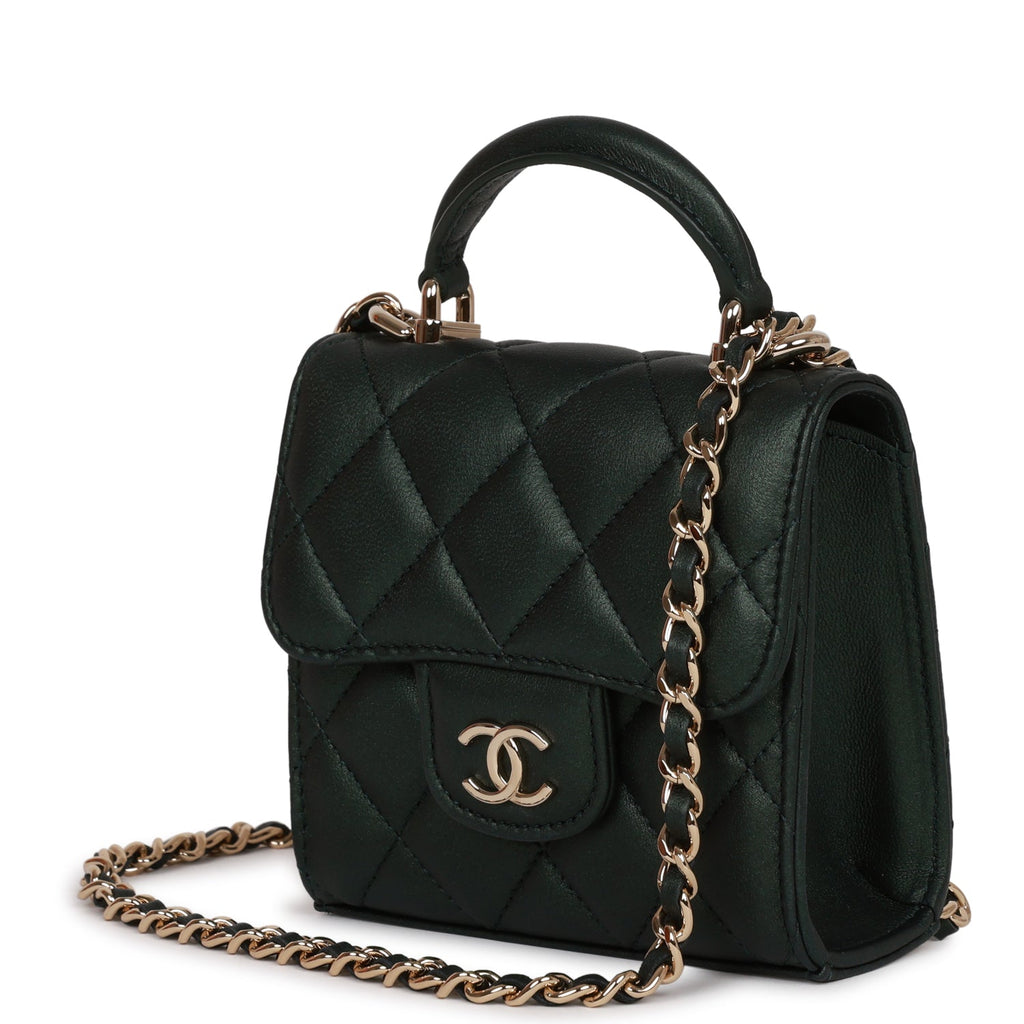 Chanel Mini Top Handle Clutch With Chain Dark Green Iridescent Lambski –  Madison Avenue Couture