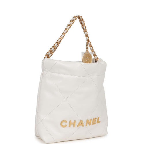 Chanel 22 Handbag Large 22S Calfskin White/Gold Logo in Calfskin Leather  with Gold-tone - US