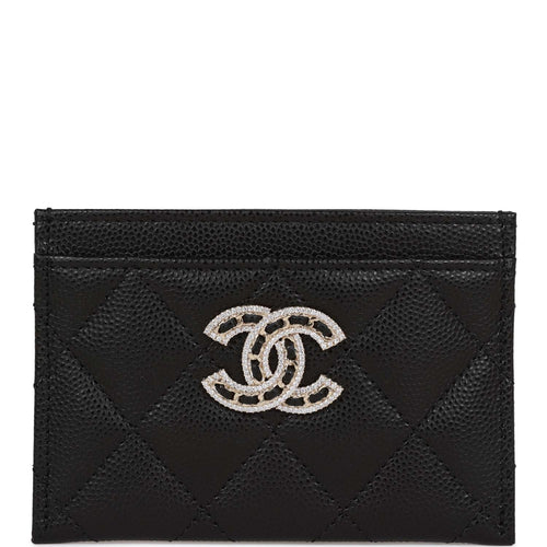 Chanel Card Holder Wallet Beige Caviar Crystal and Light Gold Hardware