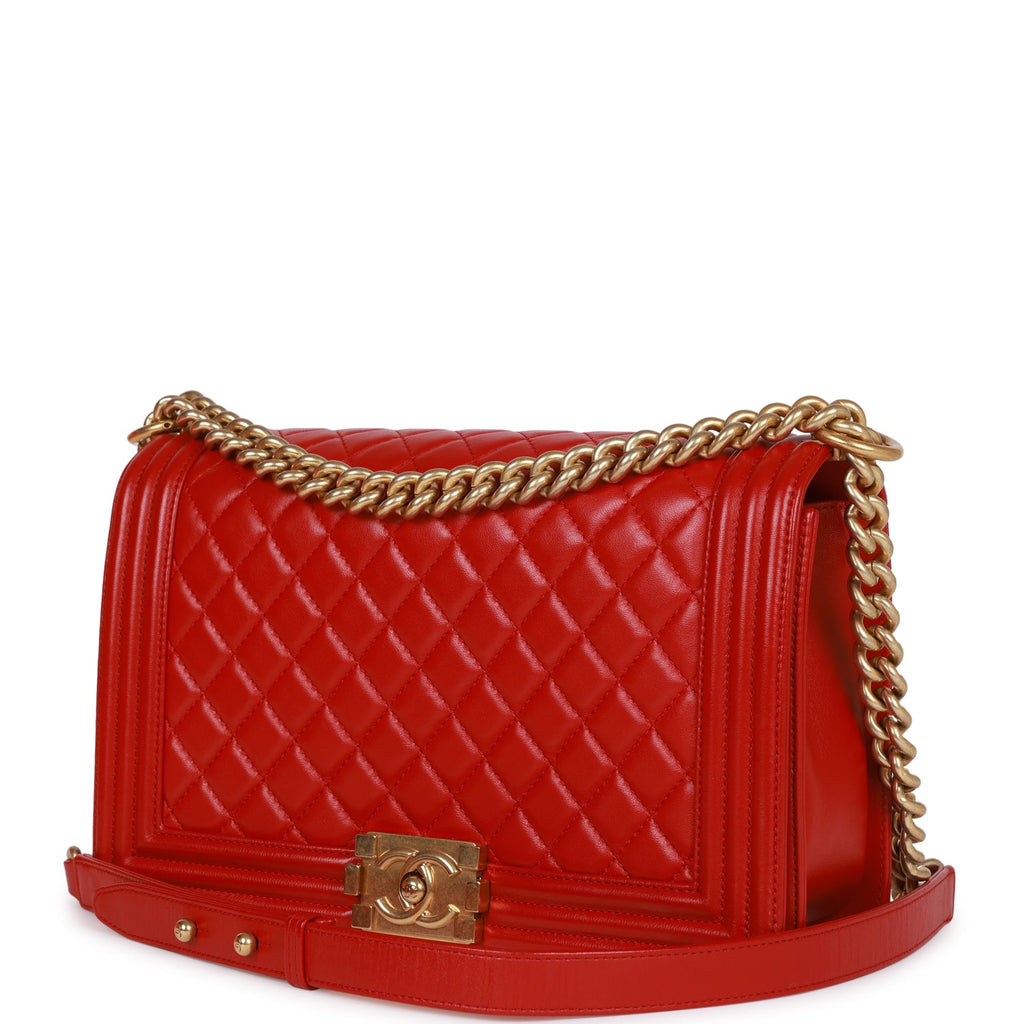 Pre-owned Chanel New Medium Boy Bag Red Lambskin Antique Hardware – Madison Couture