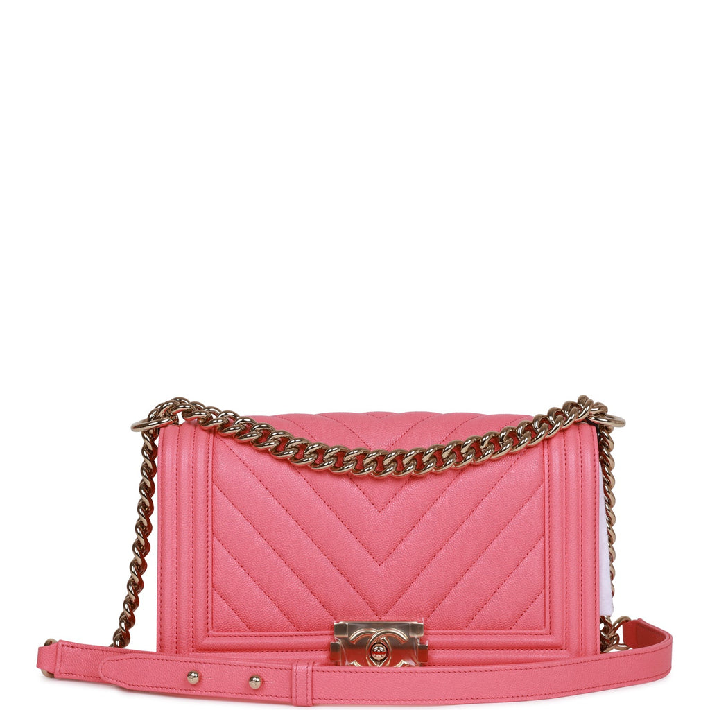 Chanel Medium Boy Bag Pink Caviar Light Gold Hardware Madison Couture