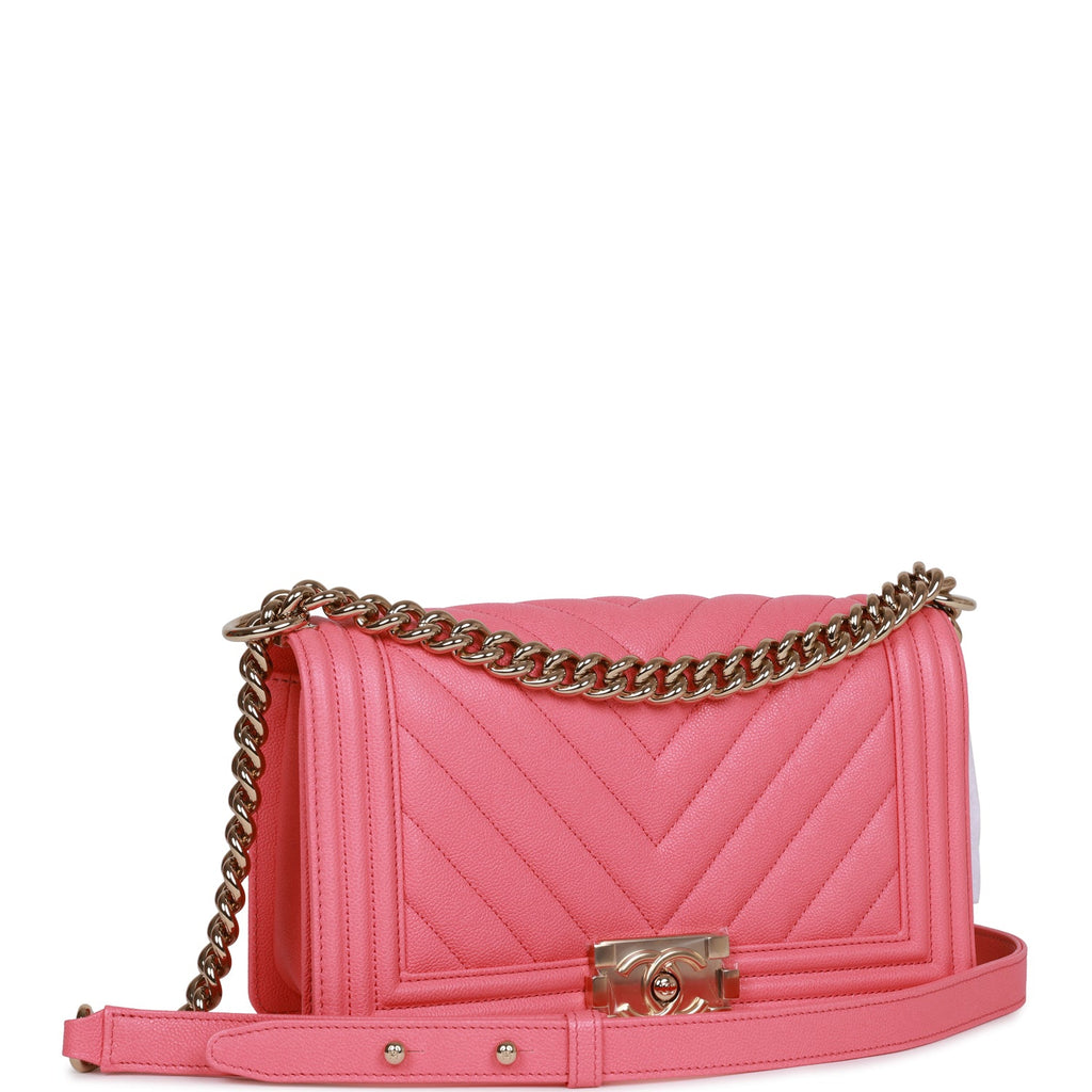 Chanel Medium Boy Bag Pink Chevron Caviar Light Gold Hardware – Madison  Avenue Couture