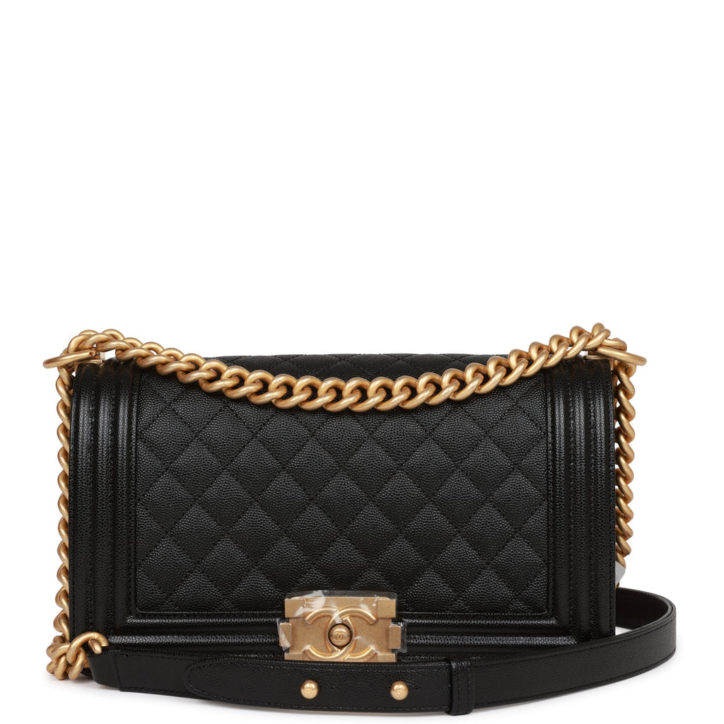 Chanel Medium Boy Bag Black Caviar Antique Gold Hardware – Madison Avenue  Couture