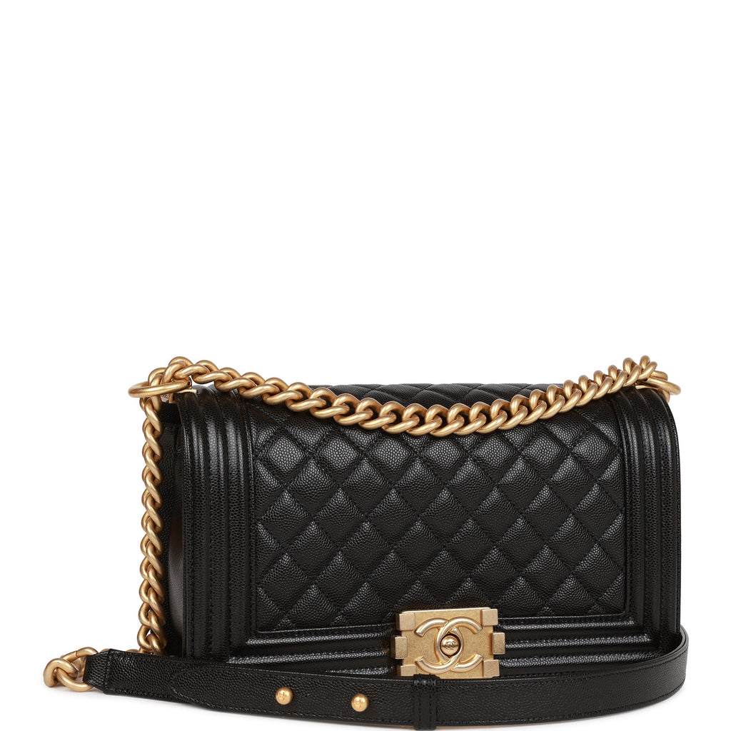 Chanel Medium Boy Bag Black Caviar Antique Gold Hardware – Madison Avenue  Couture