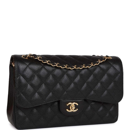 CHANEL Small Classic Double Flap Bag Black Caviar Leather, 24K GHW