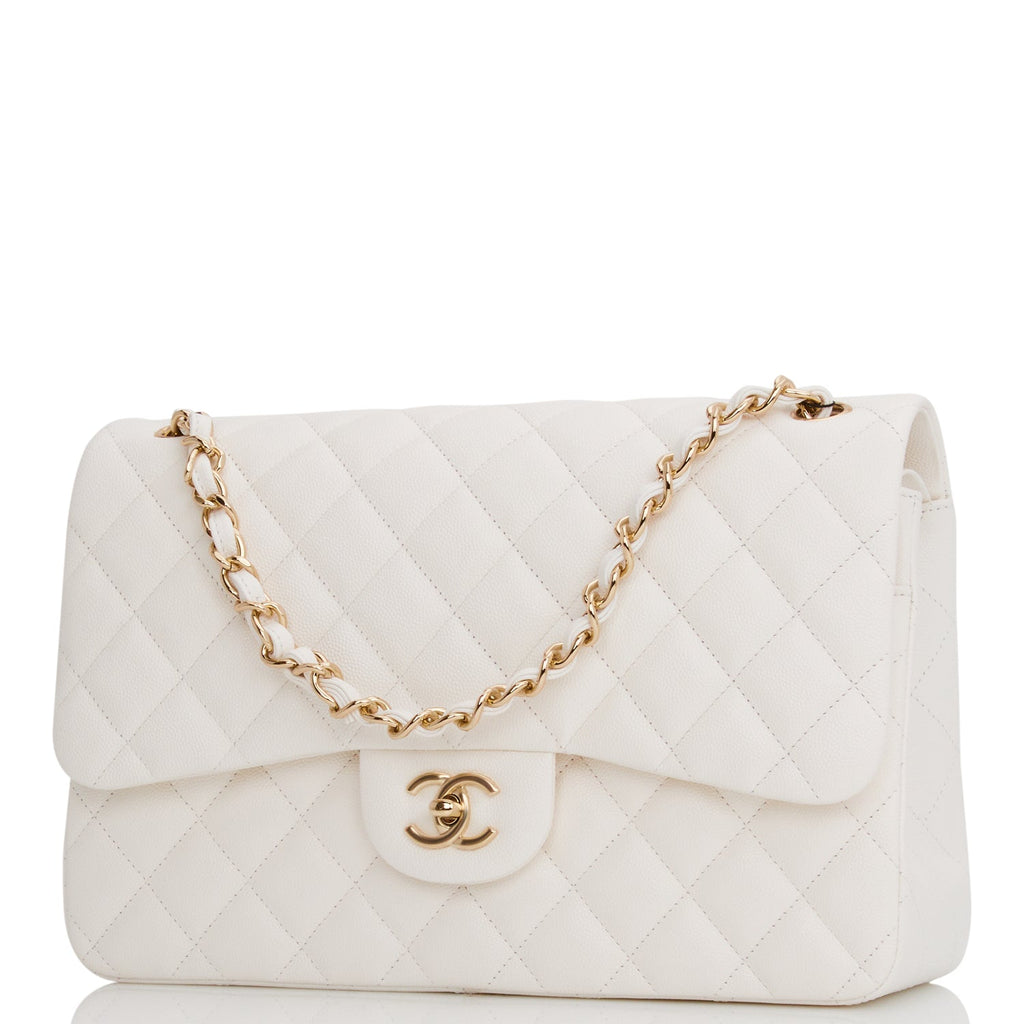 Chanel White Quilted Caviar Medium Classic Double Flap Gold Hardware 2021  Available For Immediate Sale At Sothebys