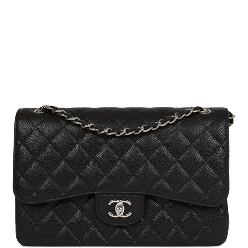 Chanel Maxi Classic Double Flap Bag Black Quilted Caviar Silver Hardware