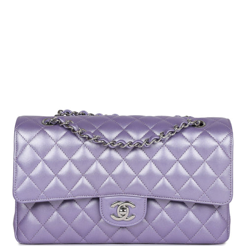Chanel Small Classic Double Flap Bag Purple Iridescent Lambskin Silver  Hardware