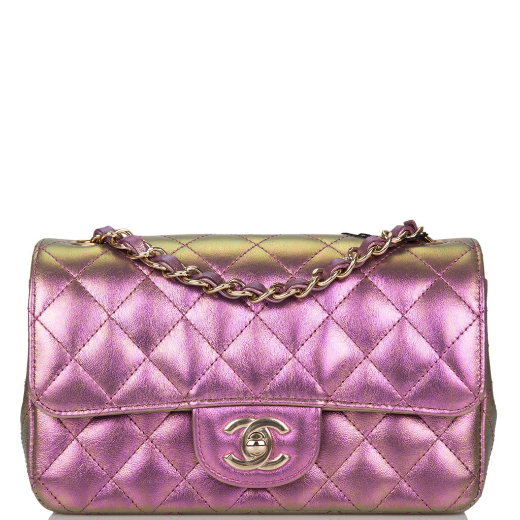 Chanel Mini Rectangular Flap Bag Purple Iridescent Lambskin Light