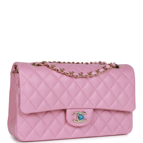 Chanel Pink Quilted Caviar Small Classic Double Flap Bag Light