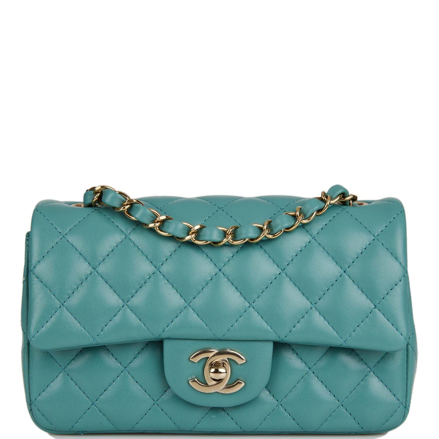 Chanel Green Lambskin Rectangular Mini Flap Bag Light Gold Hardware ...