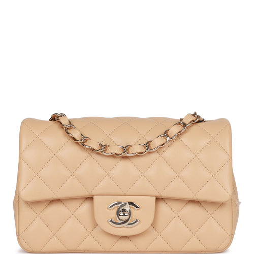 Chanel Beige Lambskin Rectangular Mini Classic Flap Light Gold