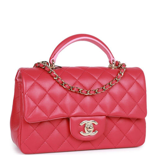 Chanel Mini Rectangular Flap with Top Handle Black and Pink Lambskin Light  Gold Hardware