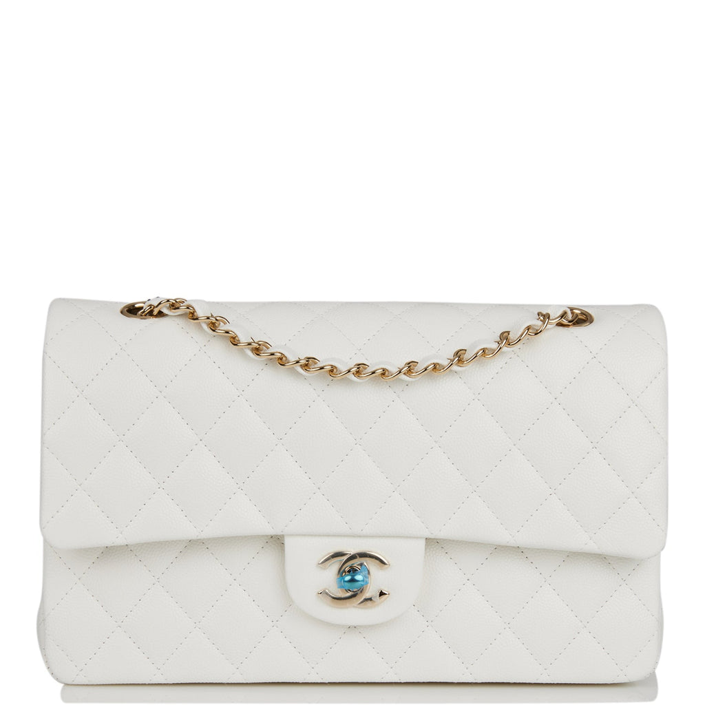 Chanel White Leather Classic Medium Double Flap Shoulder Bag Chanel TLC
