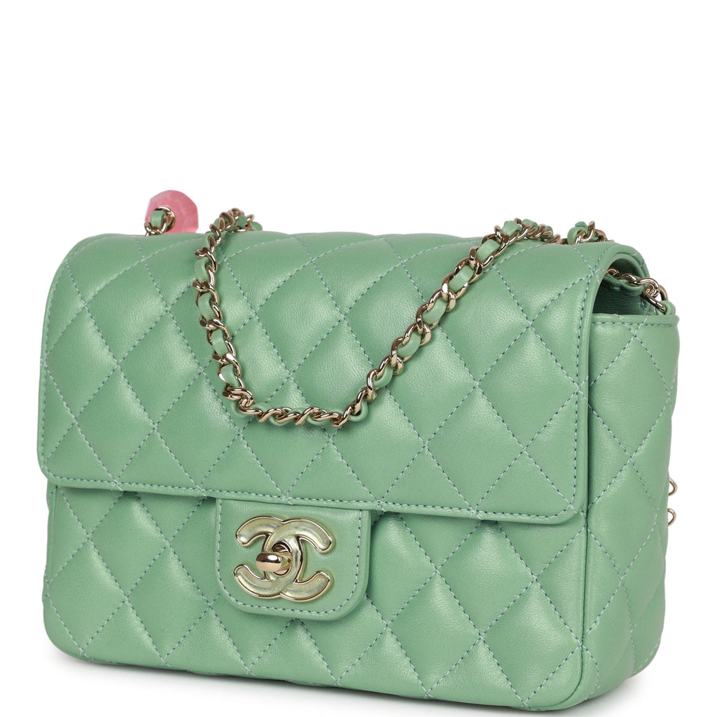 Chanel Mint Green Chevron Quilted Leather Top Handle Bag Chanel  TLC