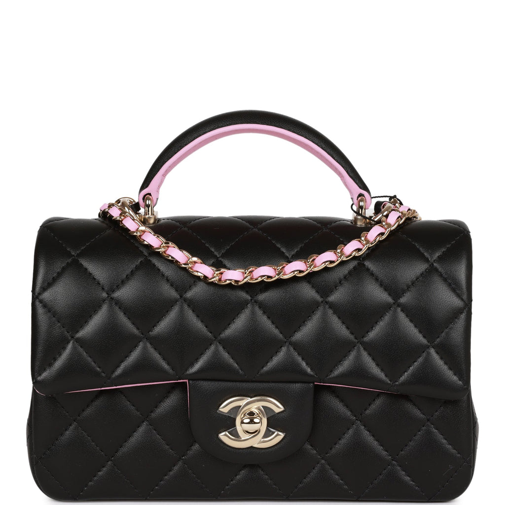 Chanel Black and Pink Lambskin Rectangular Mini Flap Bag Top Handle –  Madison Avenue Couture