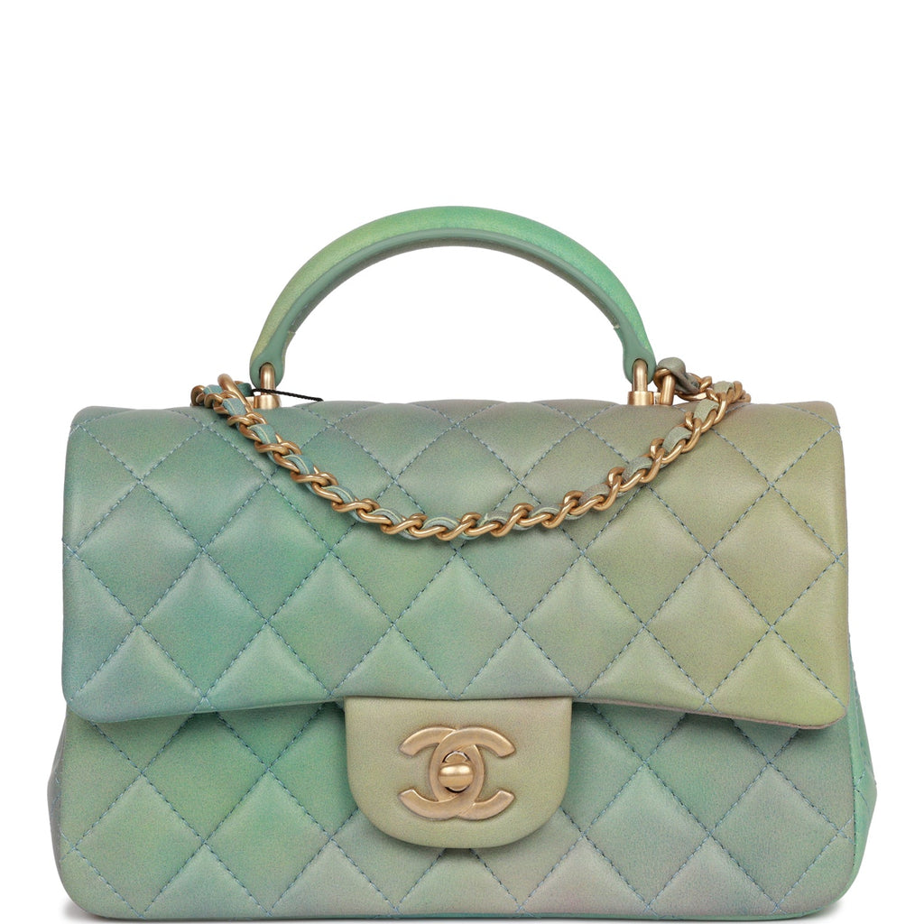 Chanel Mini Flap Top Handle Green Ombre Lambskin Antique Gold Hardware   Madison Avenue Couture