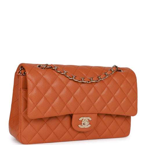 Chanel Classic Medium Vintage Double Flap Bag In Orange Quilted Patent  Leather