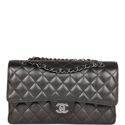 Chanel Medium Classic Double Flap Bag Silver Metallic Lambskin Silver –  Madison Avenue Couture