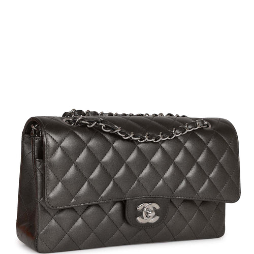 Chanel Medium Classic Double Flap Bag Silver Metallic Lambskin Silver –  Madison Avenue Couture