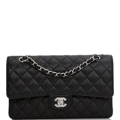 Chanel Black Caviar Medium Classic Double Flap Bag Silver Hardware –  Madison Avenue Couture