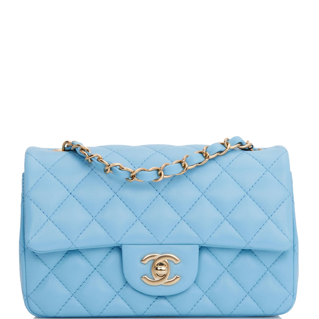 Chanel Blue Quilted Patent Leather Classic Rectangular Mini Flap Bag   Yoogis Closet