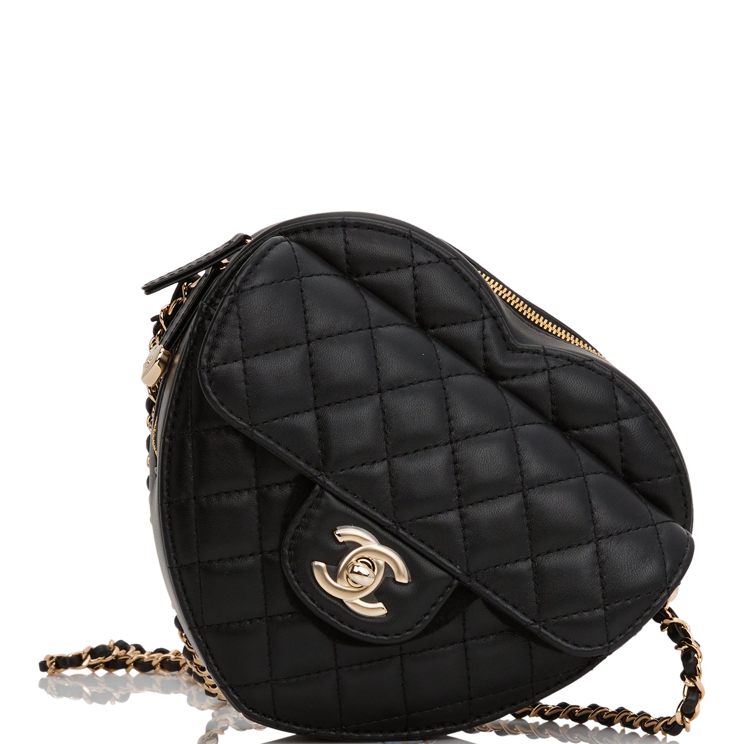 Chanel CC In Love Large Heart Bag Black Lambskin Light Gold Hardware ...