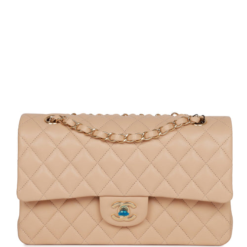 Chanel Beige Cream Jersey Quilted Small Double Flap Gold Chain