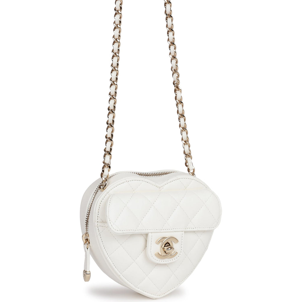 Chanel CC In Love Heart Clutch with Chain White Lambskin Light Gold Ha –  Madison Avenue Couture