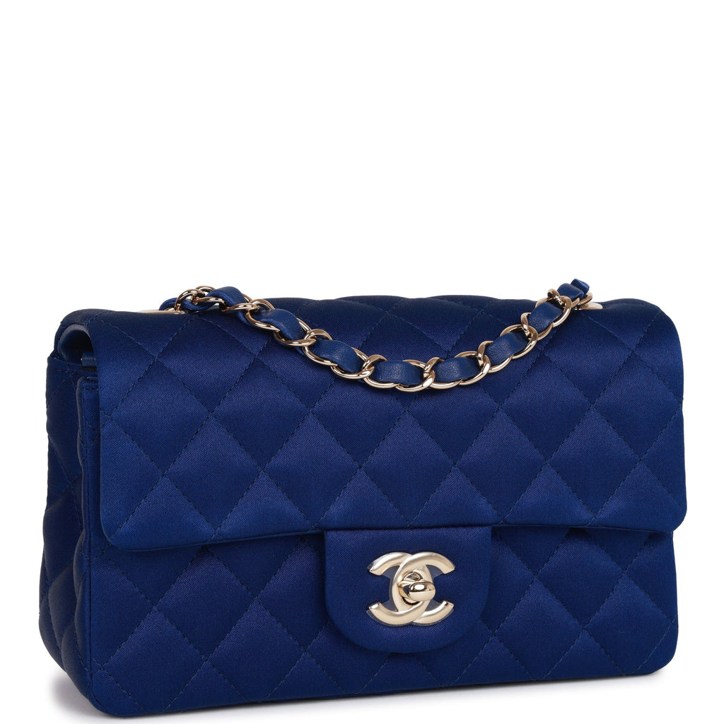 Chanel Blue Satin Rectangular Mini Classic Flap Light Gold Hardware –  Madison Avenue Couture