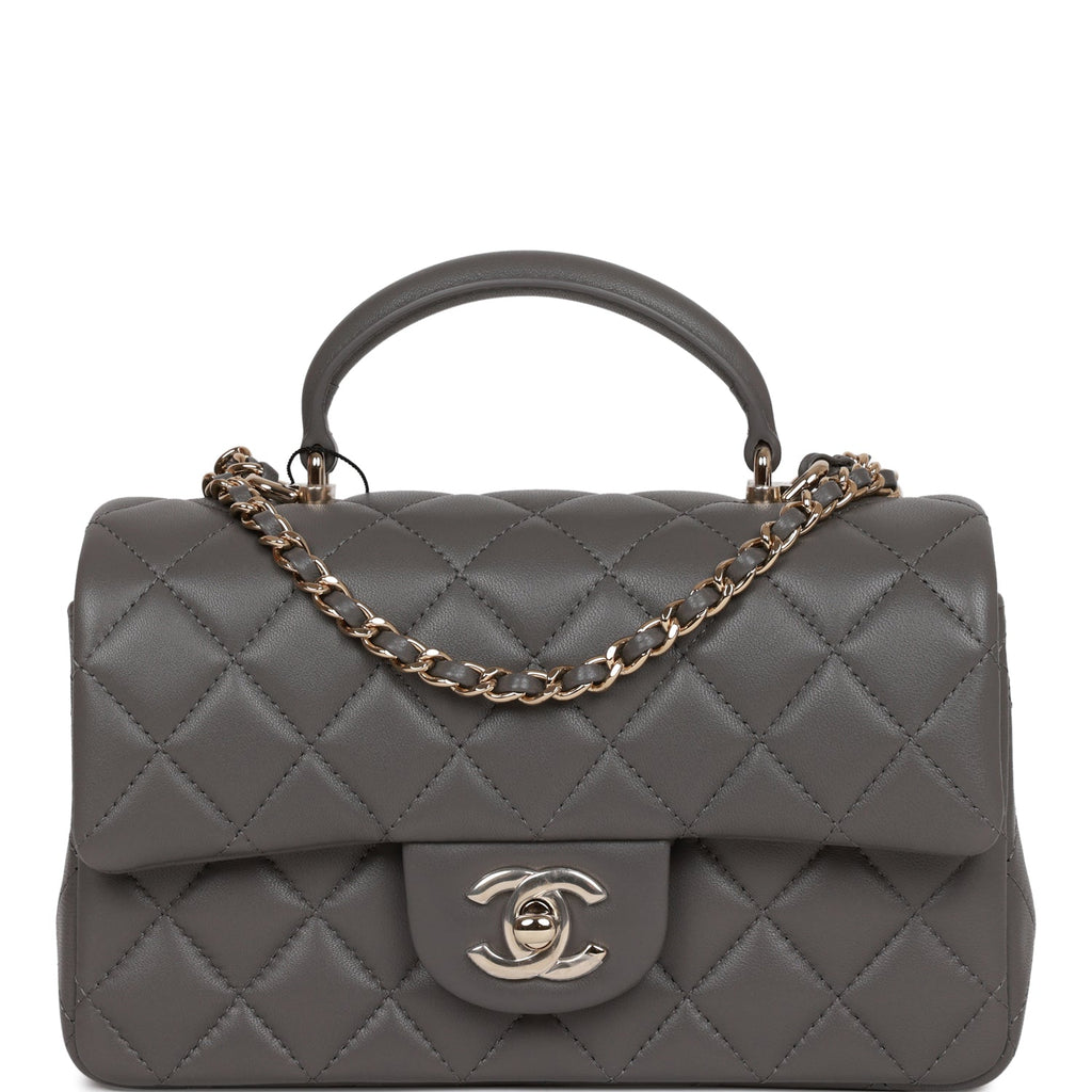 Chanel Dark Grey Lambskin Rectangular Mini Flap Handle Light Gold Hardware – Avenue Couture