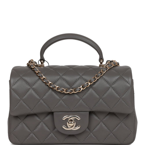 Chanel Mini Rectangular Flap with Top Handle Black Lambskin Gold Hardware