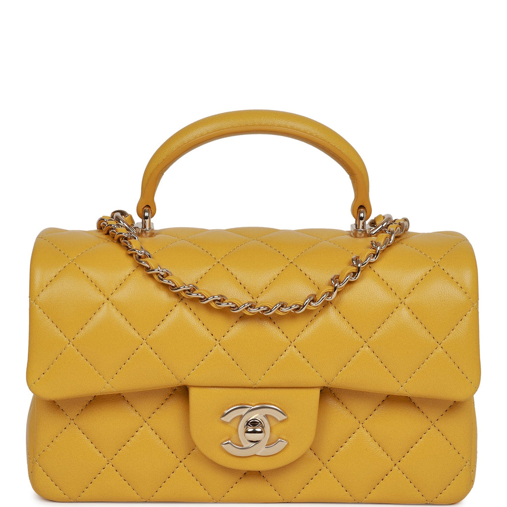 Chanel Yellow Quilted Rectangular Mini Flap Bag Top Handle Gold Hardware Madison Avenue Couture