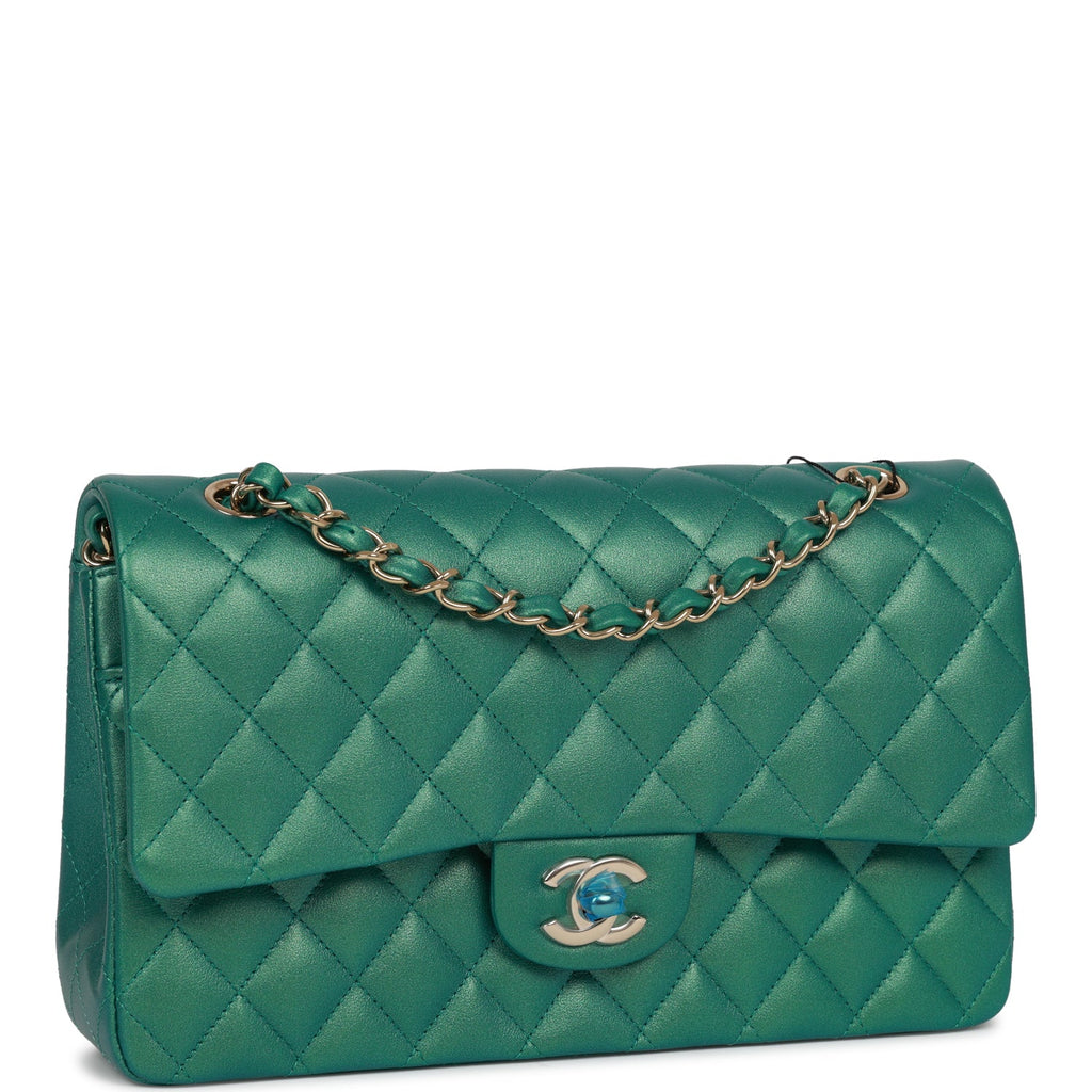 Chanel Green Iridescent Lambskin Medium Classic Double Flap Light Gold –  Madison Avenue Couture