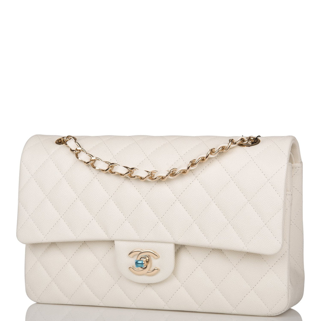 Quilted Caviar Medium Classic Flap Bag Beige with Silver Hardware  Style  Theory SG