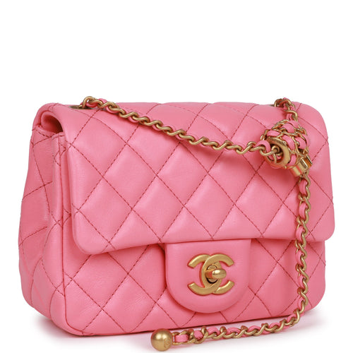 Chanel Pearl Crush Mini Square Flap Bag Black Lambskin Antique