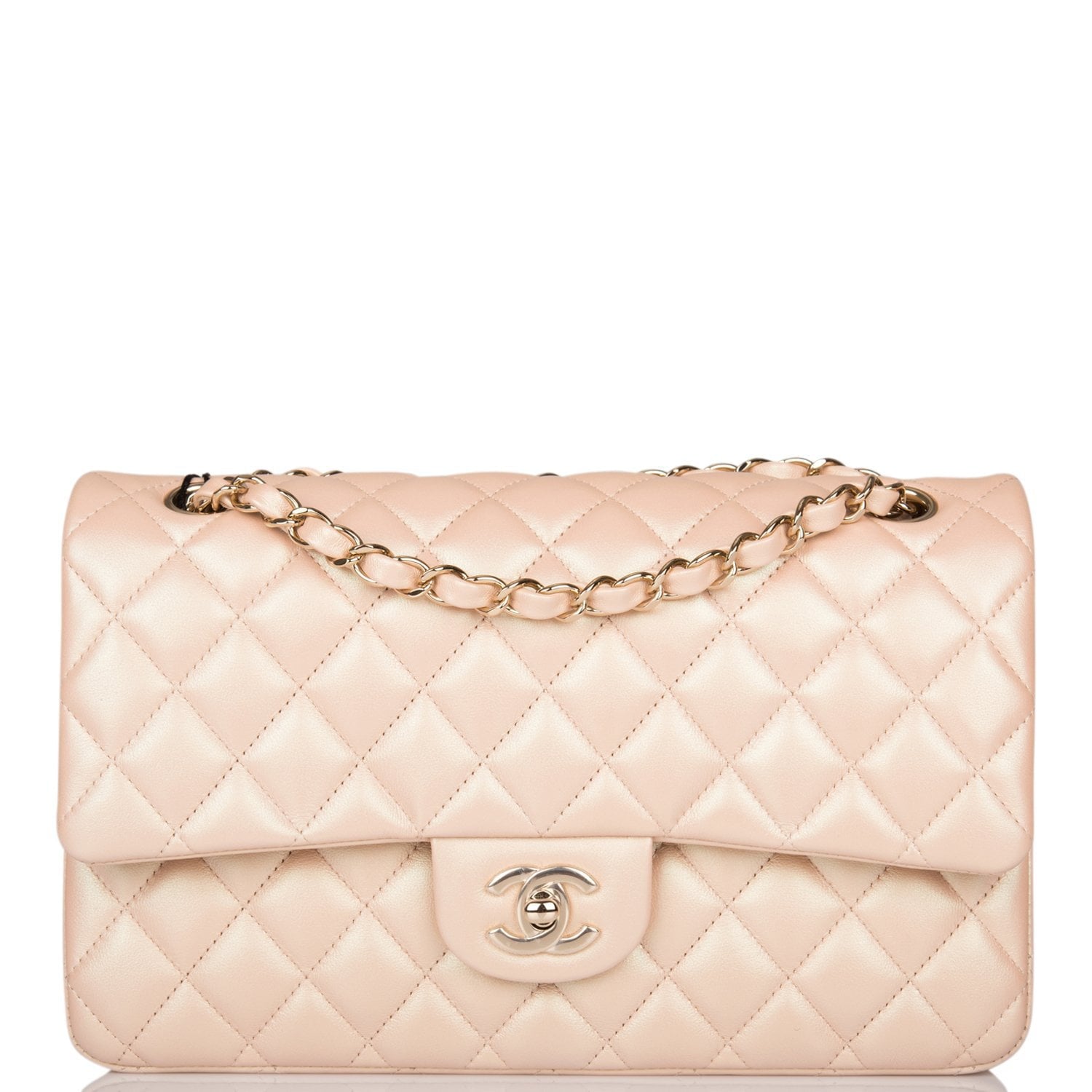 Chanel Beige Iridescent Quilted Calfskin Medium Classic Double Flap ...