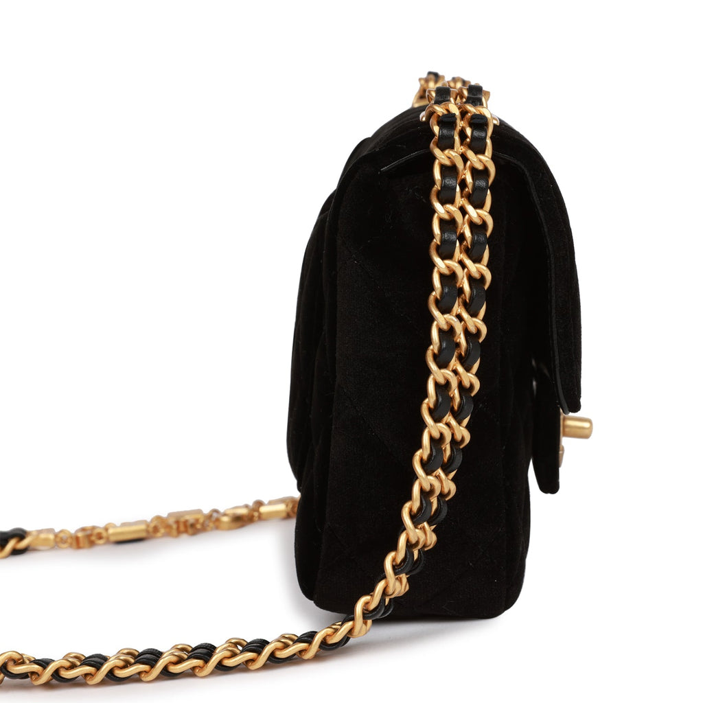 Chanel Mini Flap Bag Black Velvet Enamel and Gold Hardware – Madison ...