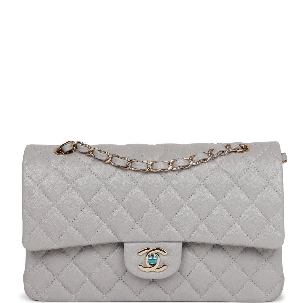 Chanel Light Grey Quilted Caviar Leather Medium Boy Bag